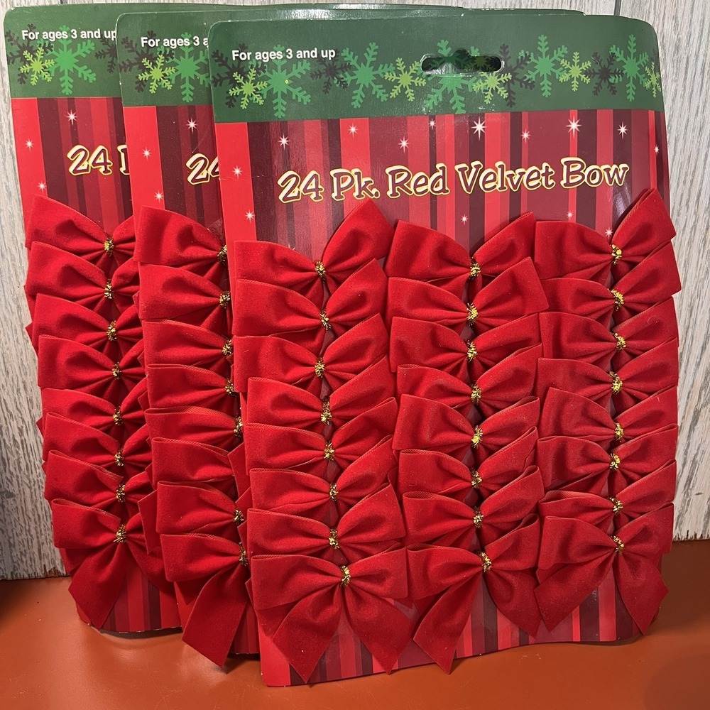 Vintage Red velvet mini Bows 24 in each‎ pack Lot Of 3 NOS
